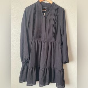 J crew mercantile 10 little black mini dress pintucked tiered long sleeve NWT